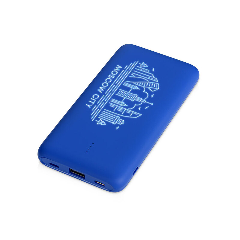 Внешний беспроводной аккумулятор с подсветкой лого «Reserve X» v.2, 8000 mAh, ярко-синий с логотипом