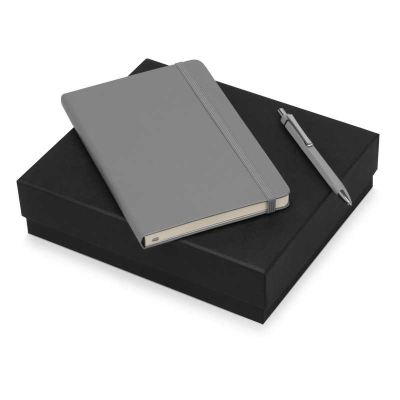 Подарочный набор Moleskine Hemingway с блокнотом А5 и ручкой, серый с логотипом