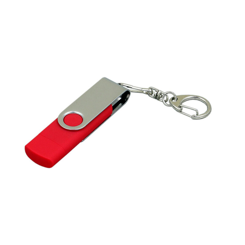 Флешка с  поворотным механизмом, c дополнительным разъемом Micro USB, 64 Гб, красный с логотипом