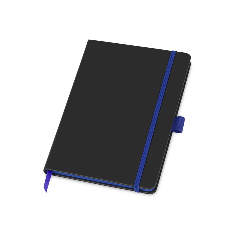 Блокнот "ColorNote Black", твердая обложка A5, 80 листов, черный с синим с логотипом
