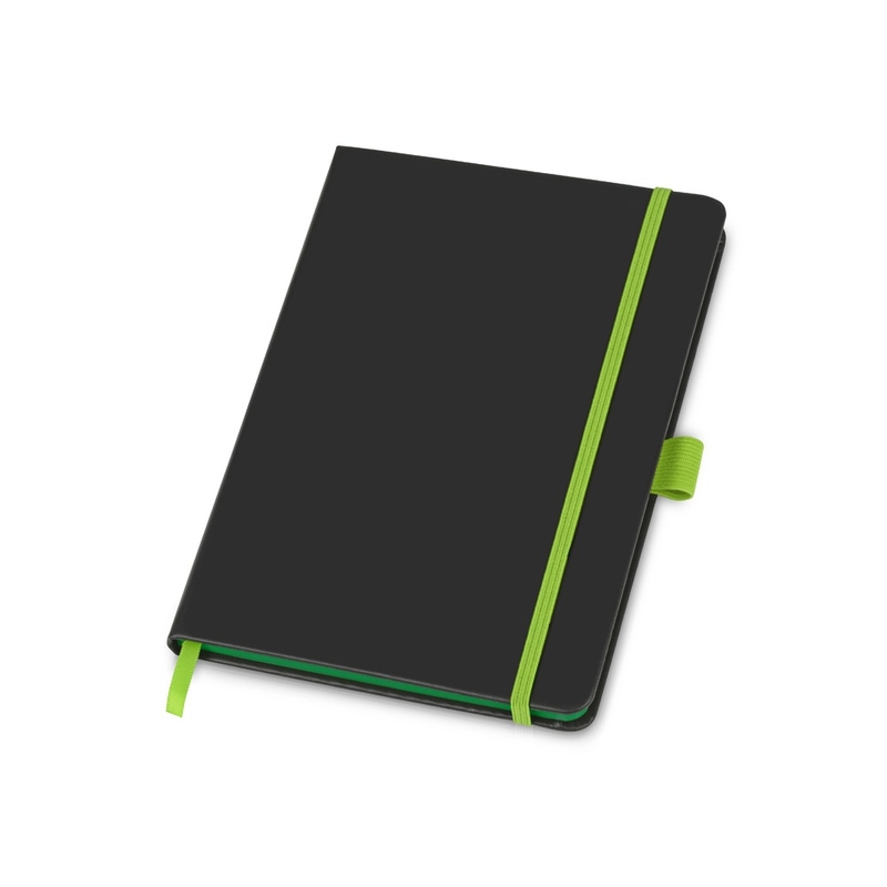Блокнот "ColorNote Black", твердая обложка A5, 80 листов, черный с зеленым яблоком с логотипом