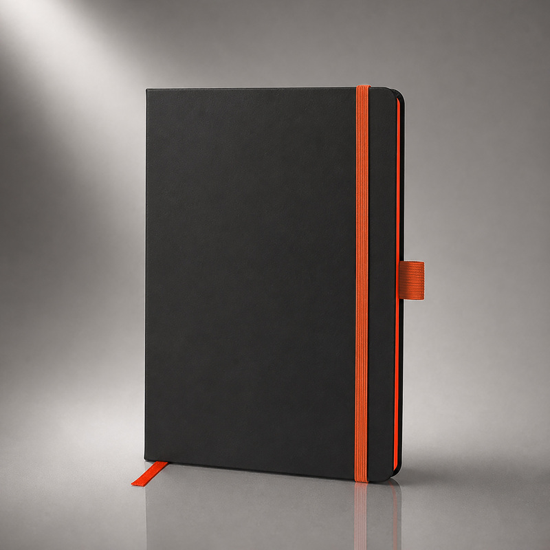Блокнот "ColorNote Black", твердая обложка A5, 80 листов, черный с оранжевым с логотипом
