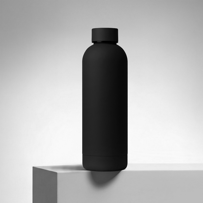 Вакуумная термобутылка "Cask" Waterline, soft touch, 500 мл, черный с логотипом