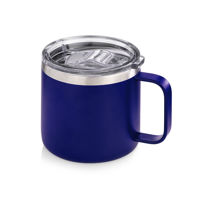 Кружка стальная Alaska с крышкой слайдером, powder coating, синий с логотипом