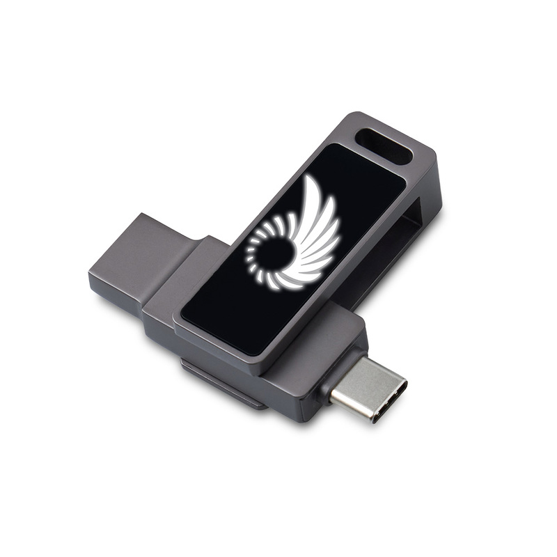 Флешка 32 ГБ USB Type-C и USB 3.0 с подсветкой лого «Спинлайт» с логотипом