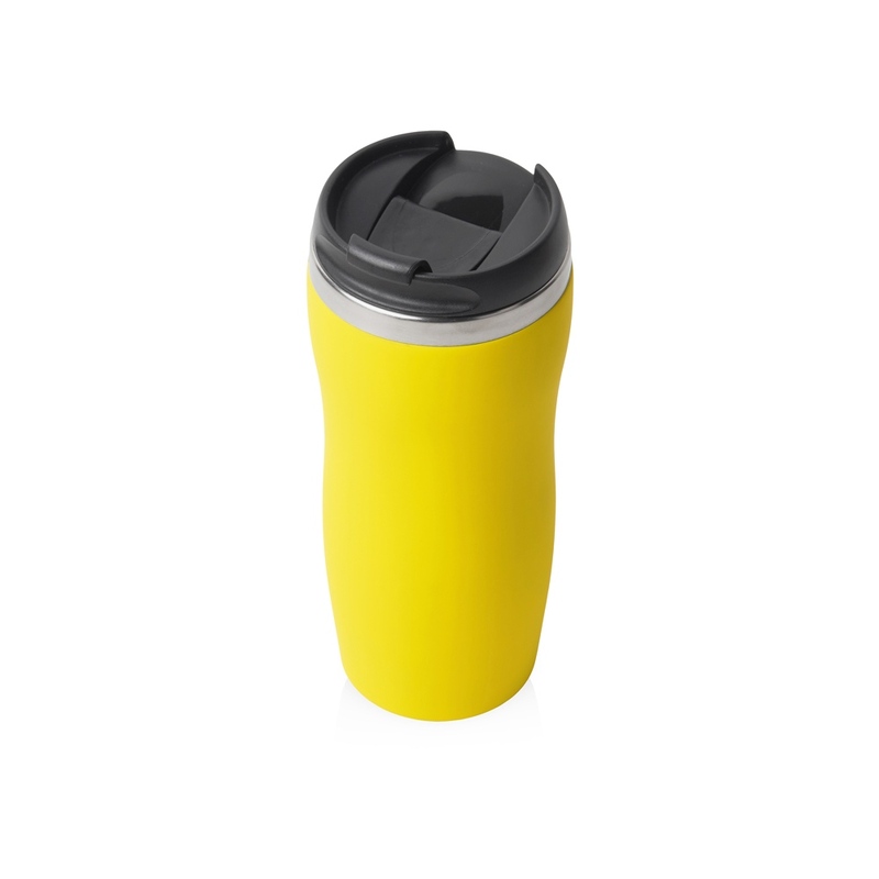 Термокружка "Double wall mug C1", soft touch, 350 мл, желтый с логотипом