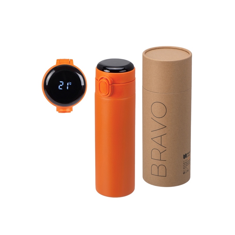 Вакуумная термокружка Waterline с медной изоляцией «Bravo», 400 мл, тубус, оранжевый с логотипом