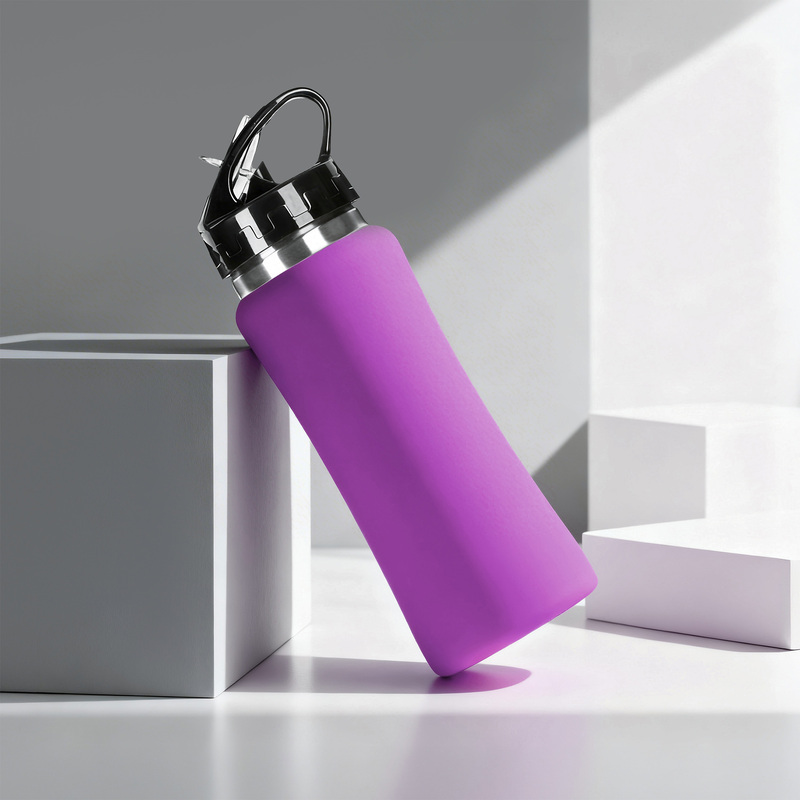 Бутылка для воды "Bottle C1", сталь, soft touch, 600 мл, фиолетовый с логотипом