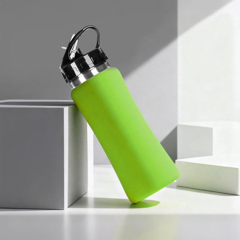 Бутылка для воды "Bottle C1", сталь, soft touch, 600 мл, зеленое яблоко с логотипом