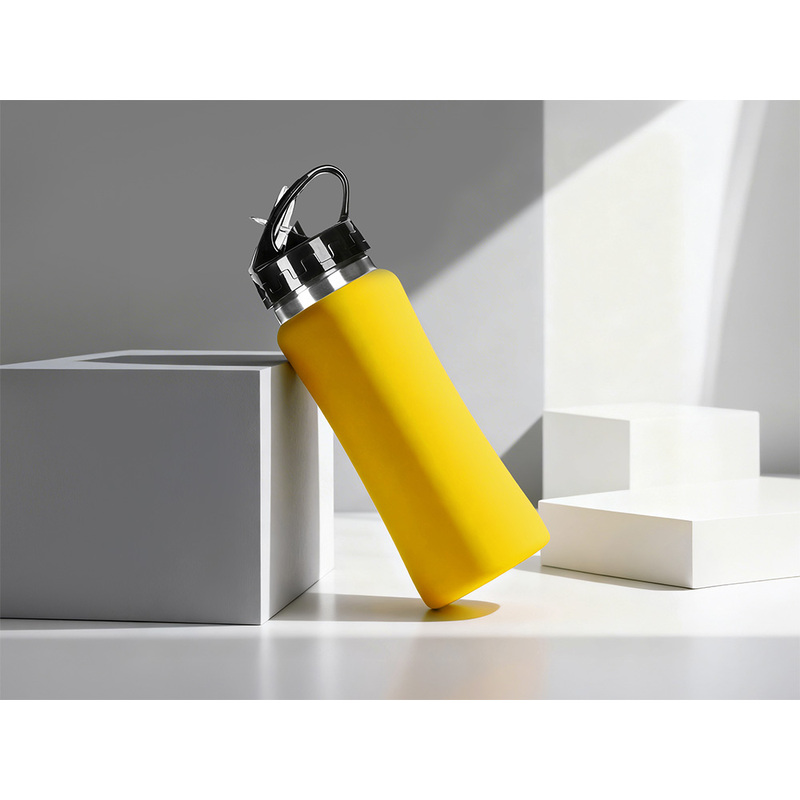 Бутылка для воды "Bottle C1", сталь, soft touch, 600 мл, желтый с логотипом