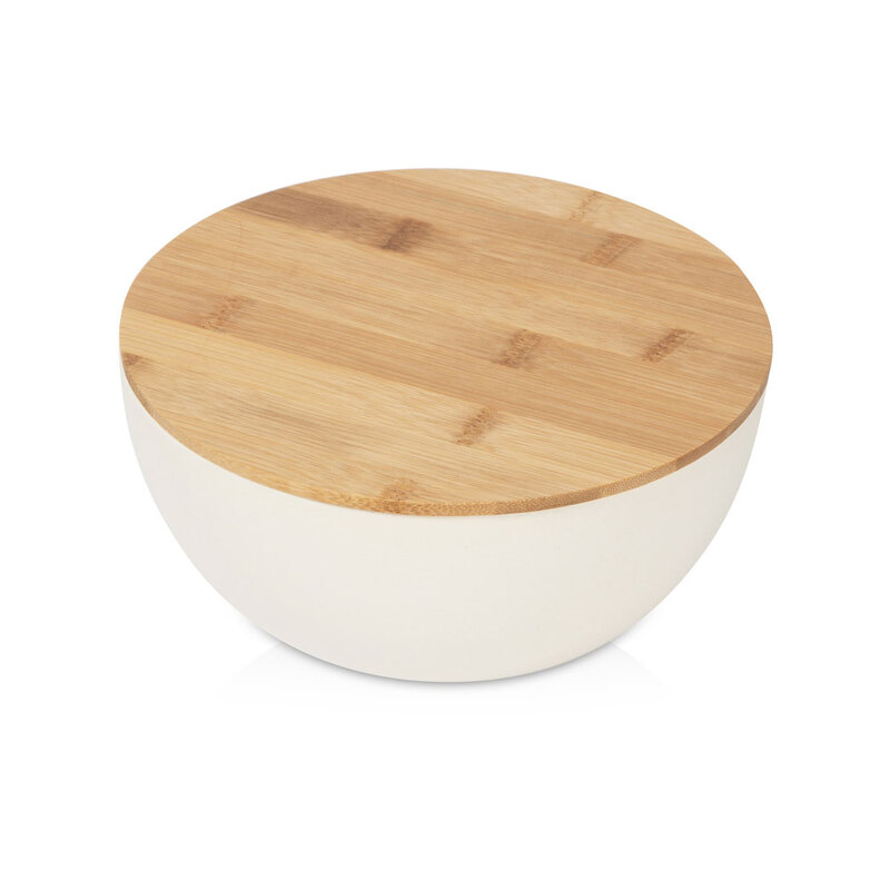 Салатник Bowl с бамбуковой крышкой, бежевый с логотипом