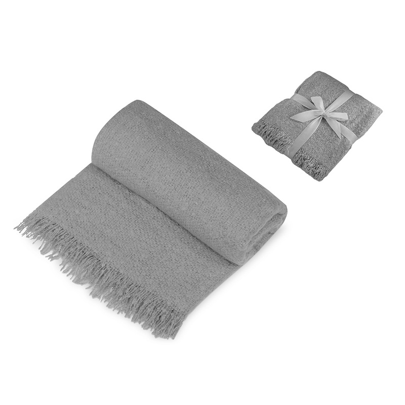 Плед акриловый Mohair, серый с логотипом