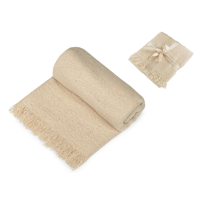 Плед акриловый Mohair, бежевый с логотипом