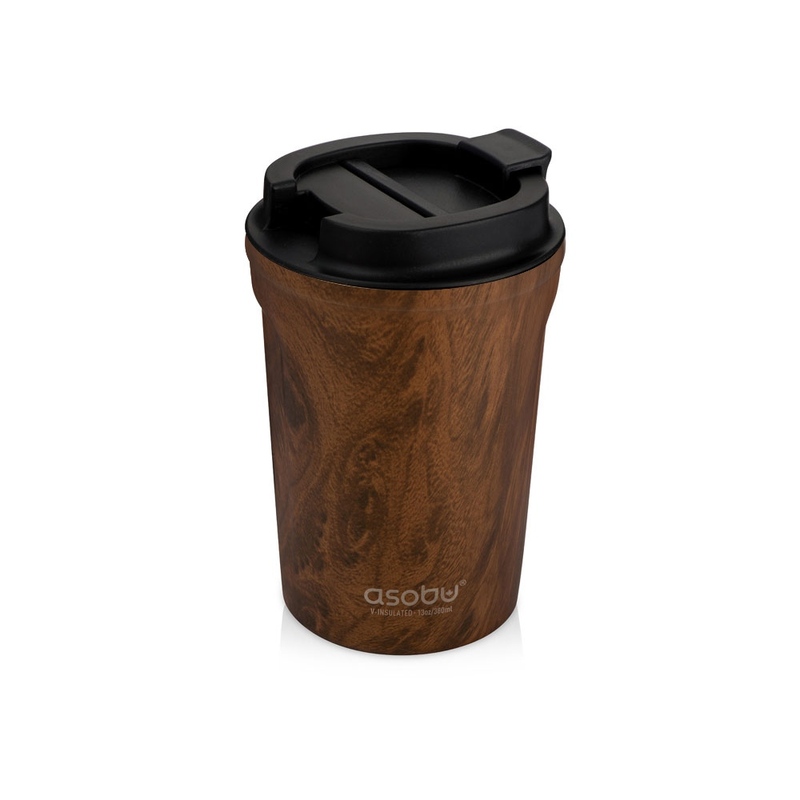 Термокружка CAFe COMPACT, 380 мл, wood с логотипом