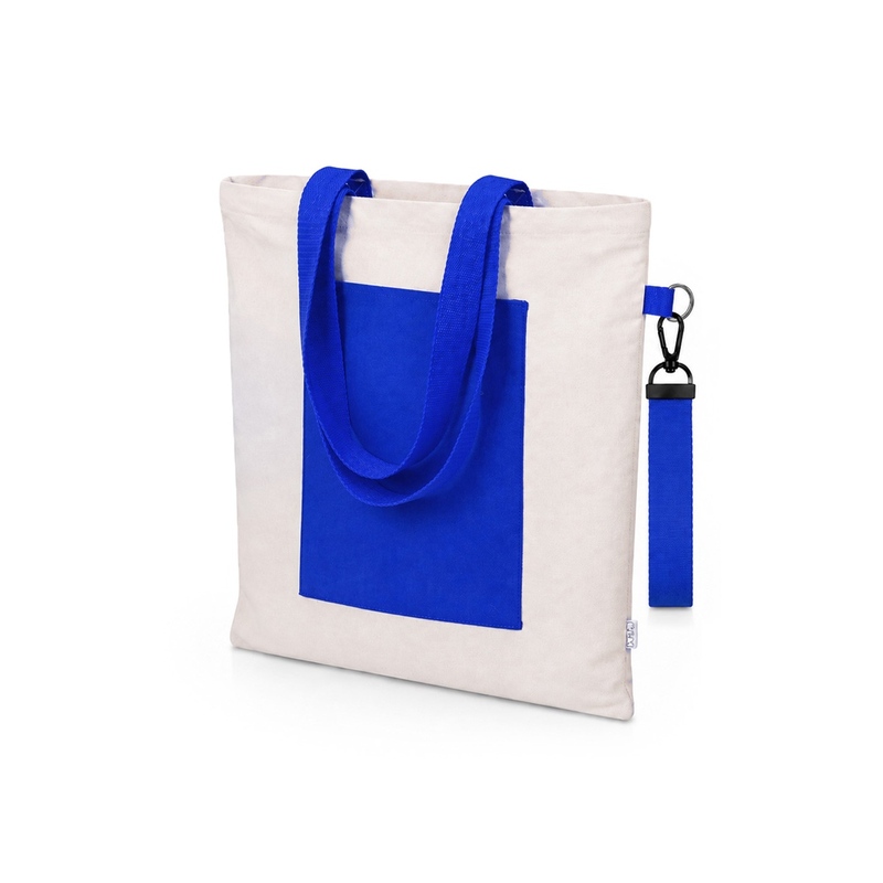 Сумка для покупок «Тема» 280 г из переработанных материалов, натуральный/синий + ремувка с логотипом
