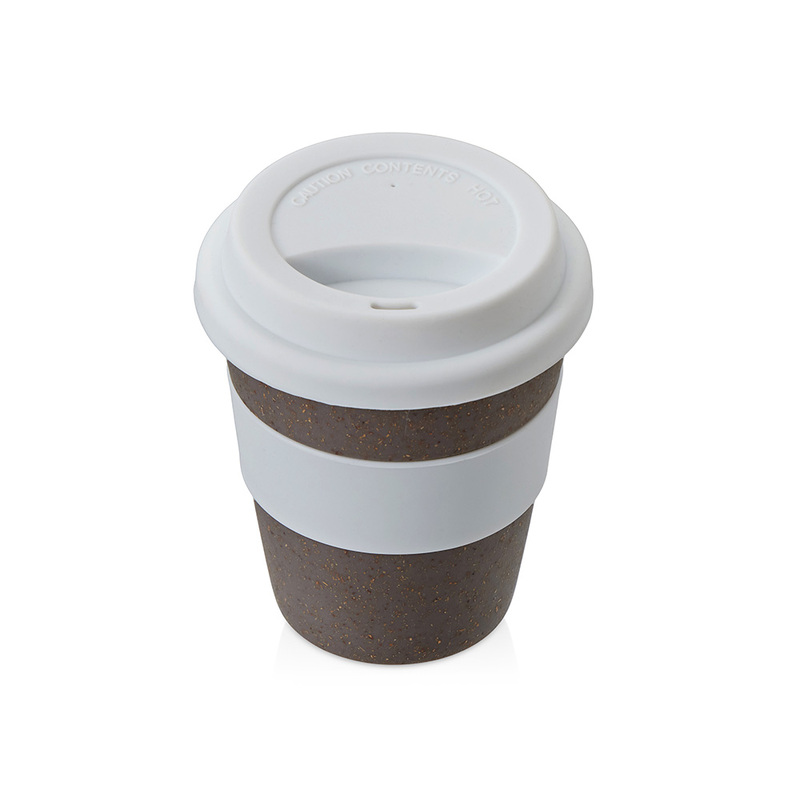 Стакан с силиконовой крышкой "Cafe", белый с логотипом