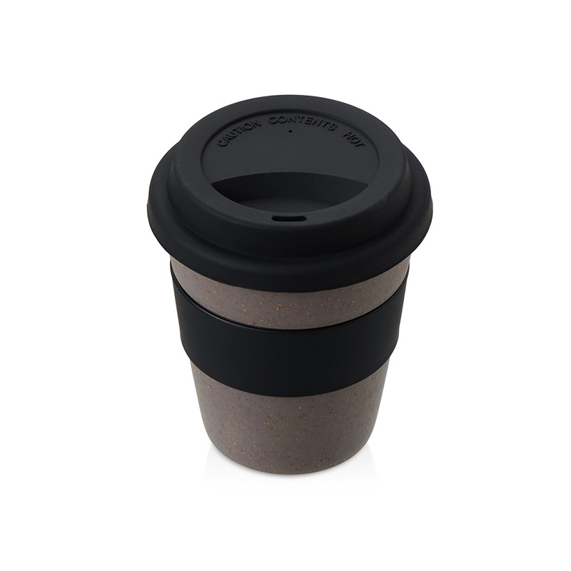 Стакан с силиконовой крышкой "Cafe", черный с логотипом