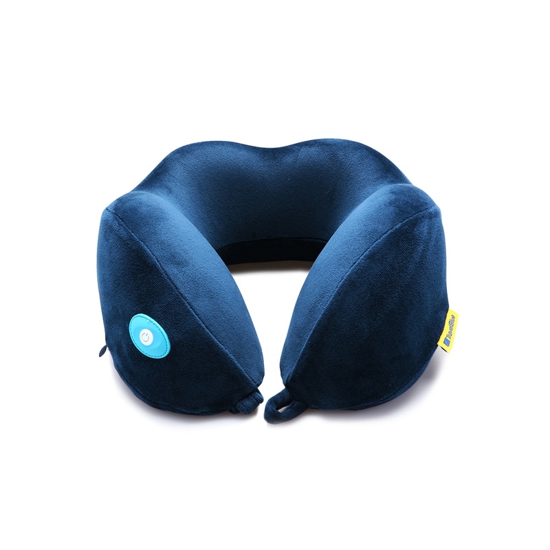 Подушка для путешествий со встроенным массажером "Massage Tranquility Pillow", синий с логотипом