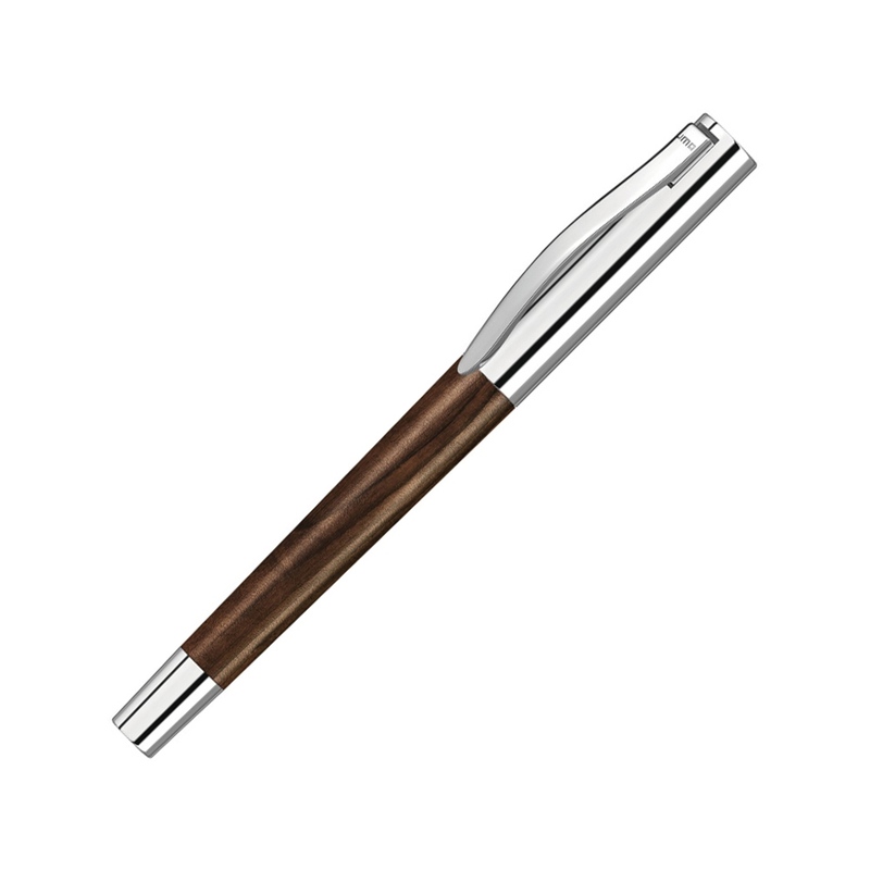 Ручка роллер "TITAN WOOD R", синий, 0.7 мм, коричневый/серебряный с логотипом