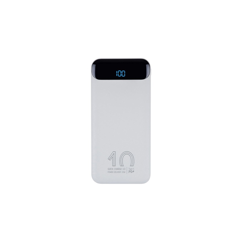 RIVACASE VA2540 (10 000mAh), QC/PD 20W внешний аккумулятор с дисплеем, белый 12/48 с логотипом