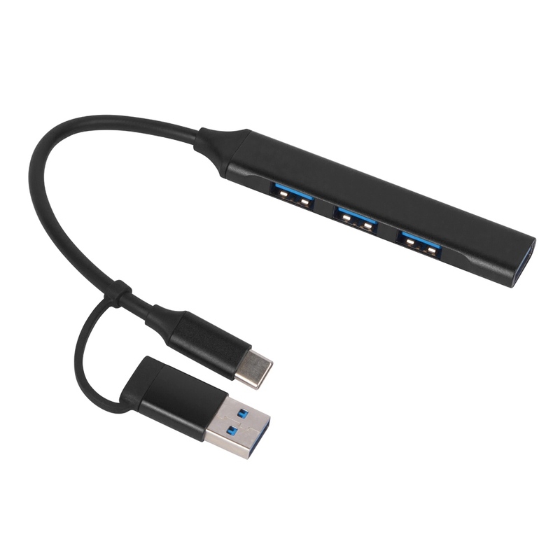USB-хаб «Link» с коннектором 2-в-1 USB-C и USB-A, 2.0/3.0, черный с логотипом