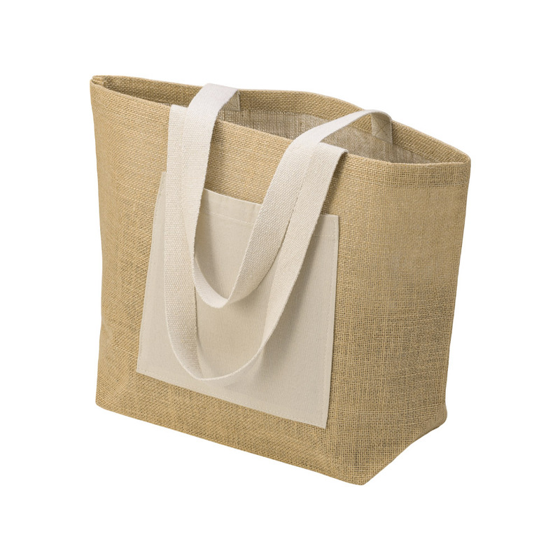 Сумка Jute джутовая с широким дном, натуральный с логотипом