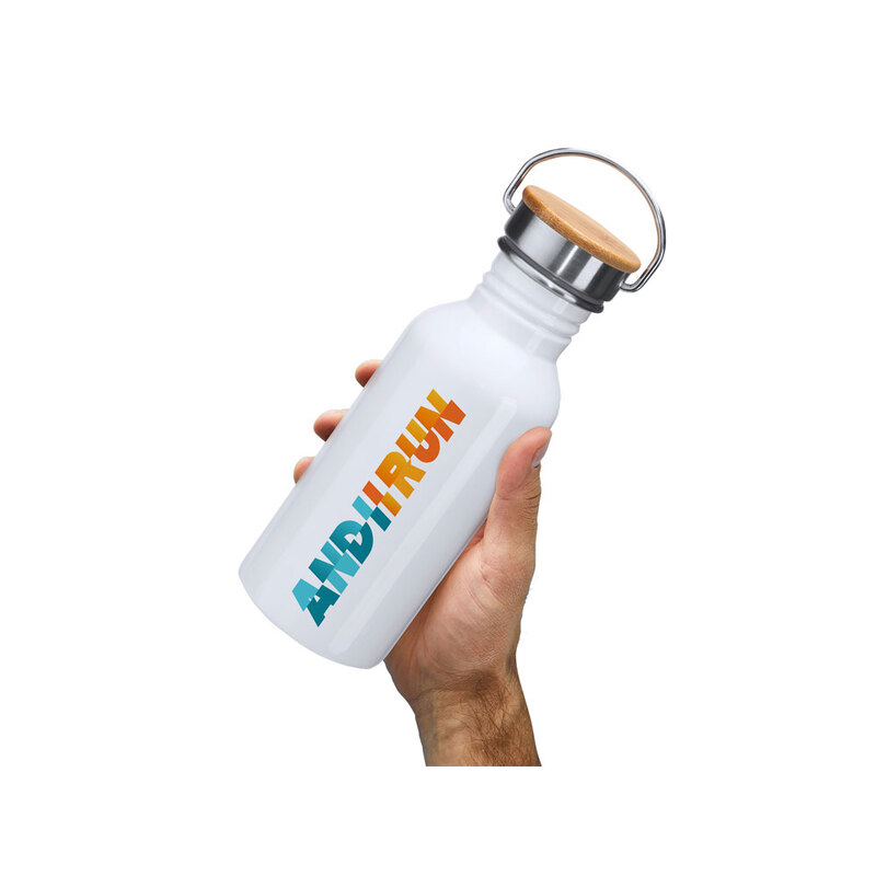 Бутылка BOINA из нержавеющей стали 304 и бамбука, белый с логотипом