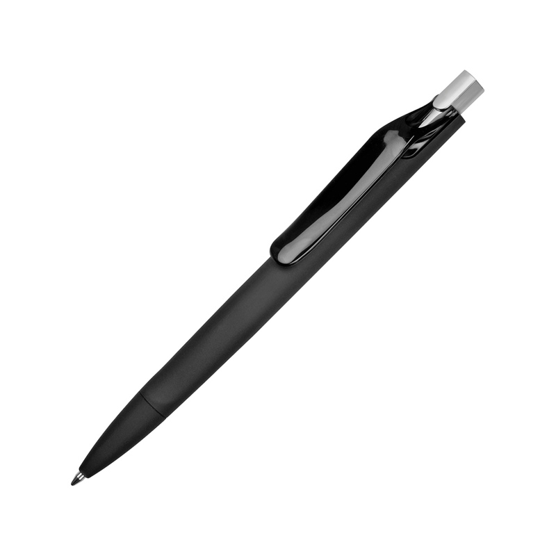 Ручка пластиковая шариковая Prodir ds6prr-Z75 "софт-тач", черный с серебристой кнопкой с логотипом