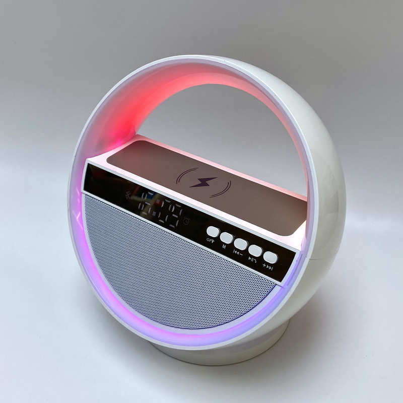 Bluetooth колонка "Smart Orb" 5Вт с беспроводным (15W) ЗУ, лампой, часами, FM радио с логотипом