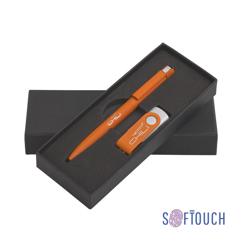 Набор ручка + флеш-карта 16 Гб в футляре, покрытие soft touch с логотипом
