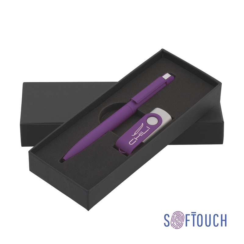 Набор ручка + флеш-карта 16 Гб в футляре, покрытие soft touch с логотипом