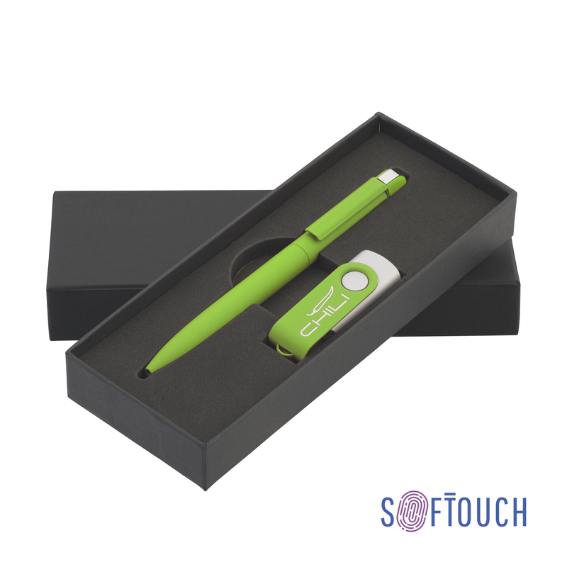 Набор ручка + флеш-карта 16 Гб в футляре, покрытие soft touch с логотипом