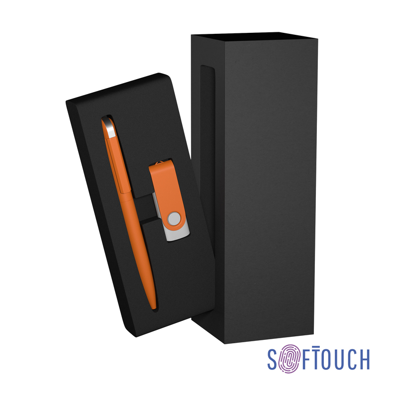 Набор ручка + флеш-карта 16 Гб в футляре, покрытие soft touch с логотипом
