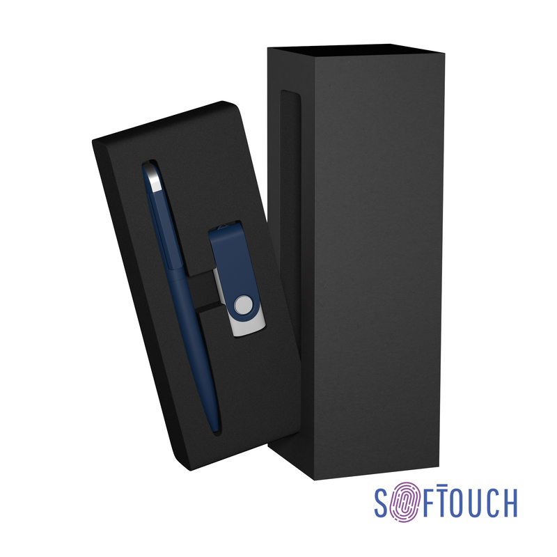 Набор ручка + флеш-карта 16 Гб в футляре, покрытие soft touch с логотипом
