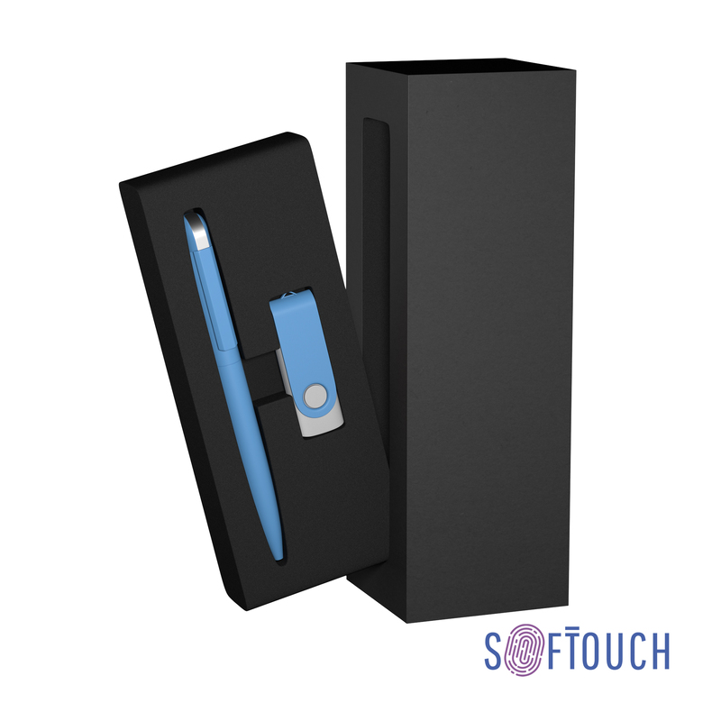 Набор ручка + флеш-карта 16 Гб в футляре, покрытие soft touch с логотипом