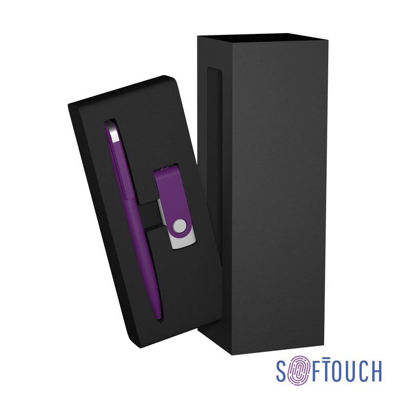 Набор ручка + флеш-карта 16 Гб в футляре, покрытие soft touch с логотипом