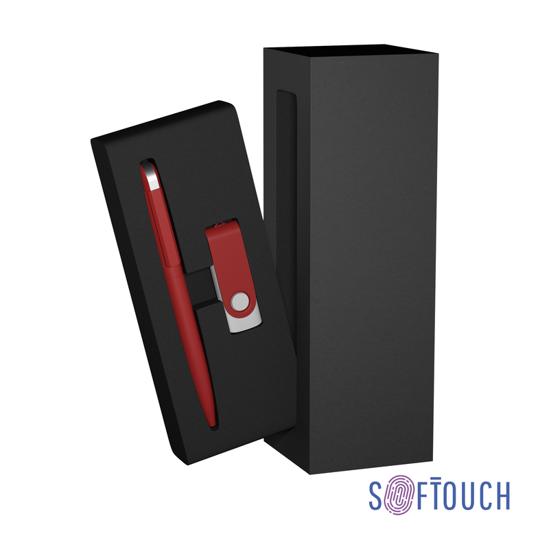 Набор ручка + флеш-карта 16 Гб в футляре, покрытие soft touch с логотипом