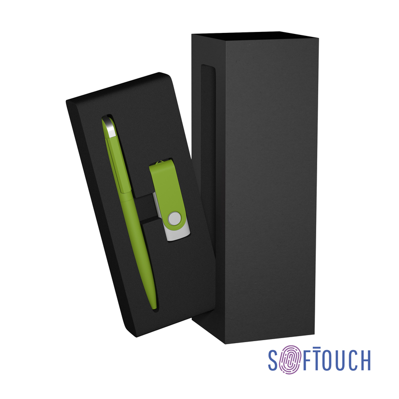 Набор ручка + флеш-карта 16 Гб в футляре, покрытие soft touch с логотипом