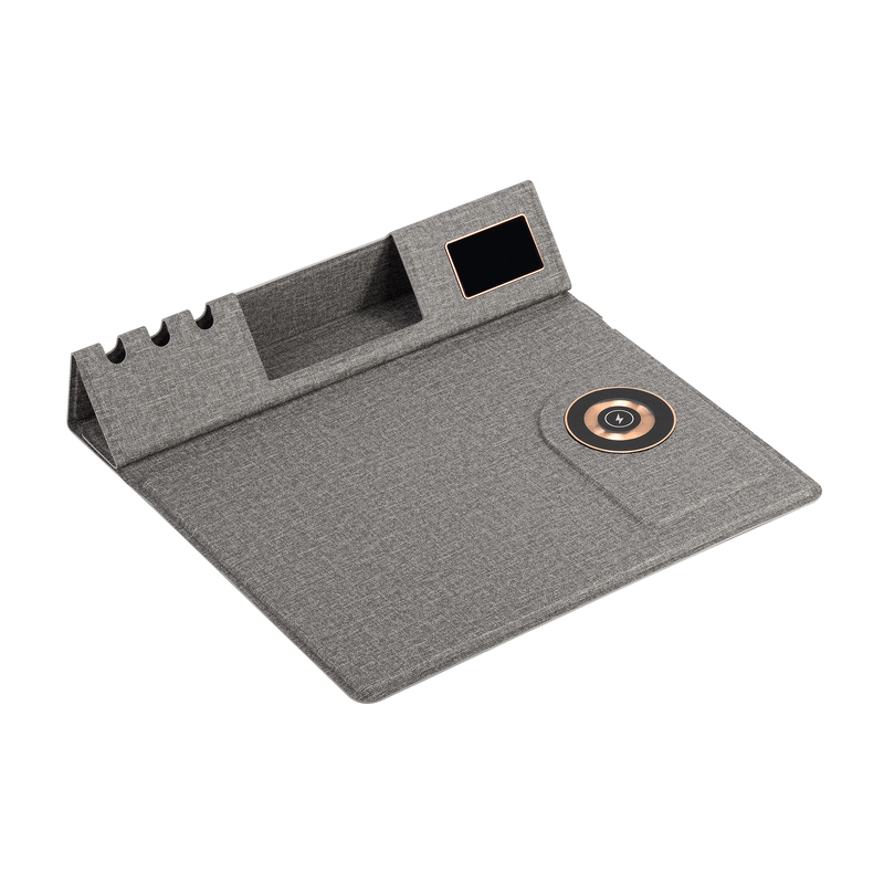 Настольная складная подставка "Cool Mat" с беспроводным (15W) ЗУ, сенсорной подсветкой логотипа, функцией MagSafe и ковриком для мыши с логотипом