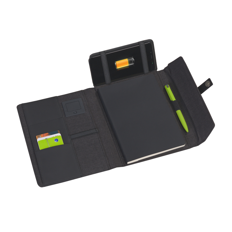 Папка А5 с беспроводным зарядным устройством 4000 mAh и блокнотом softtouch с логотипом
