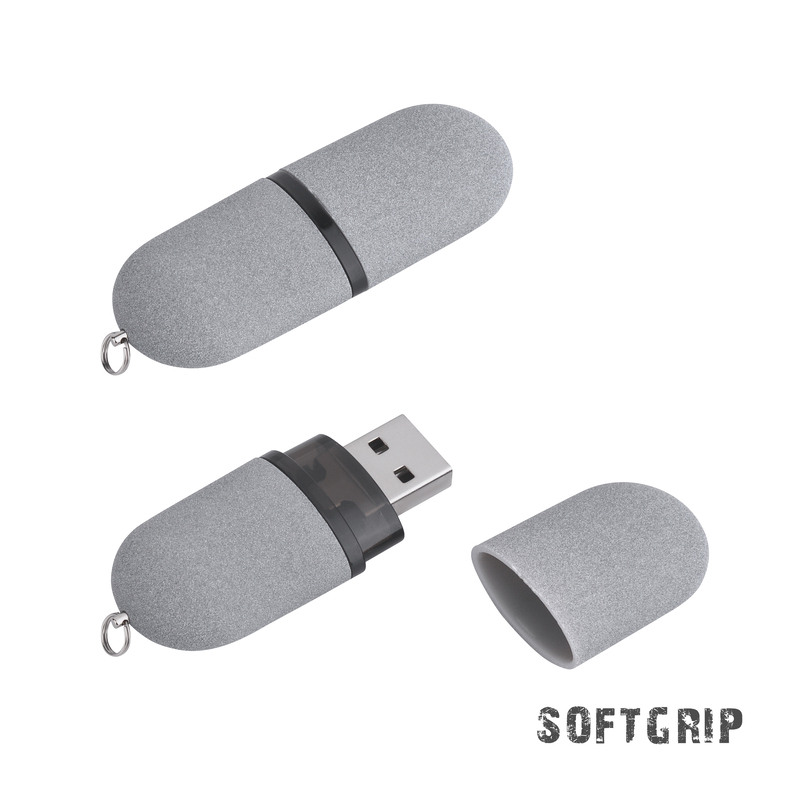 Флеш-карта "Камень" с покрытием soft grip в футляре, объем памяти 16GB с логотипом