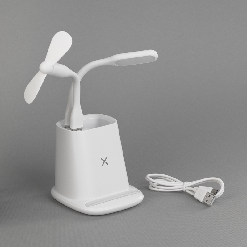 Карандашница "Smart Stand" с беспроводным зарядным устройством, вентилятором и лампой (2USB разъёма) с логотипом