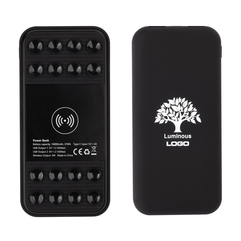Беспроводное зарядное устройство "Sticky SOFTTOUCH", 10000 mAh с подсветкой логотипа и присосками с логотипом