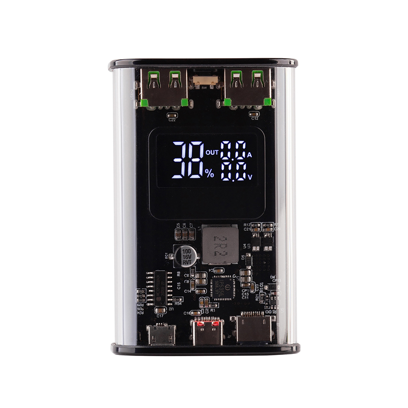 Зарядное (22.5W) устройство "Inside" 9000 mAh с прозрачным корпусом и цифровым индикатором заряда/напряжения/силы тока с логотипом