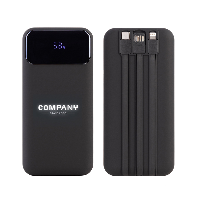 Зарядное (22.5W) устройство "Top Grade SOFTTOUCH" 20000 mAh с подсветкой логотипа, встроенными кабелями и цифровым индикатором заряда с логотипом