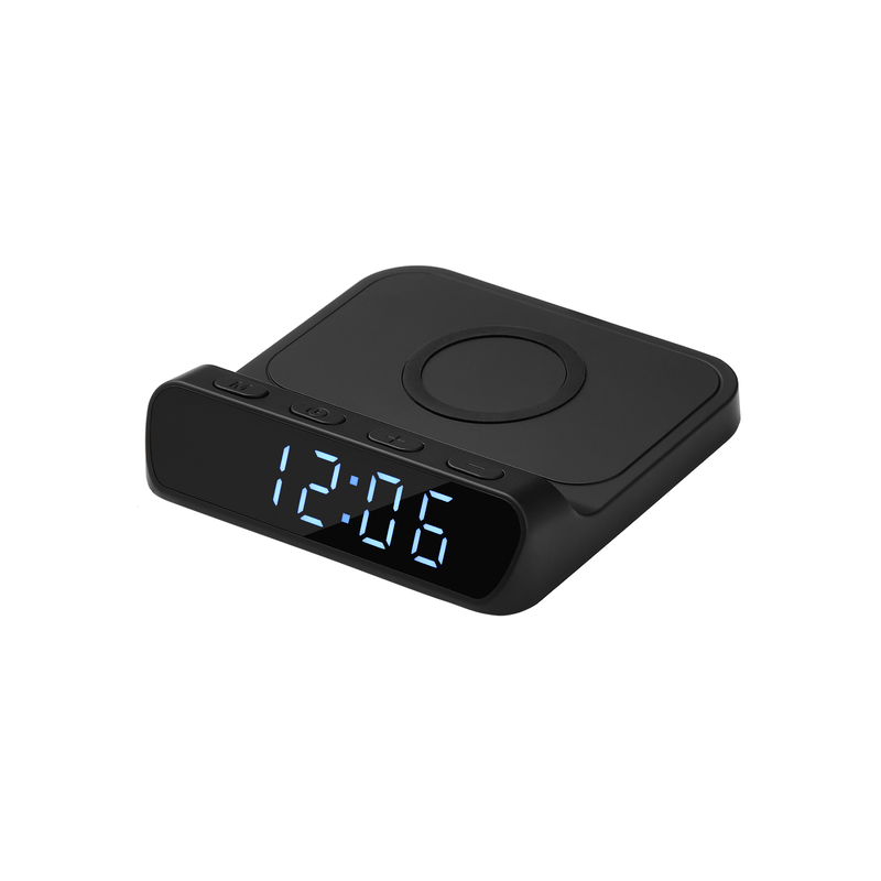 Зарядная станция с часами 15W Ригель (Rigel), черная с логотипом
