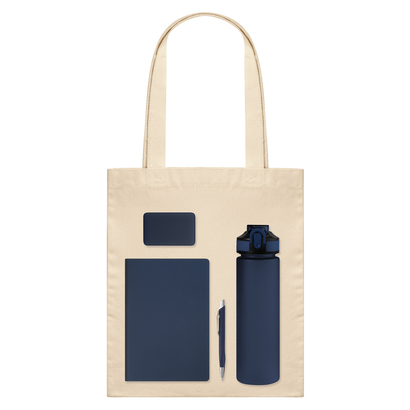 Подарочный набор Велком Пак (Welcome Pack), синий (бутылка, ежедневник, ручка, ЗУ, шоппер) с логотипом
