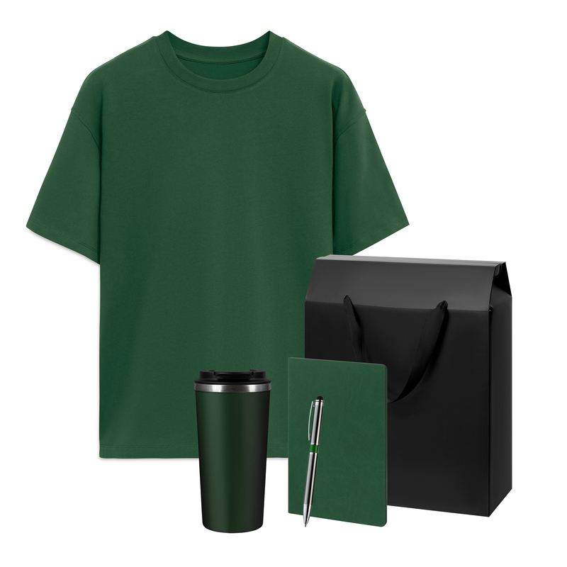 Набор с одеждой Раст (Rust) (футболка, термокружка, блокнот, ручка), зеленый 1, M/L с логотипом