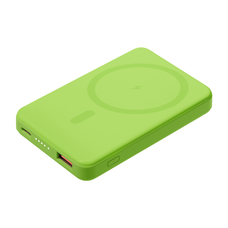 Внешний аккумулятор Ларго PD (Largo PD) 5000mAh с функцией беспроводной зарядки 15W, салатовый с логотипом