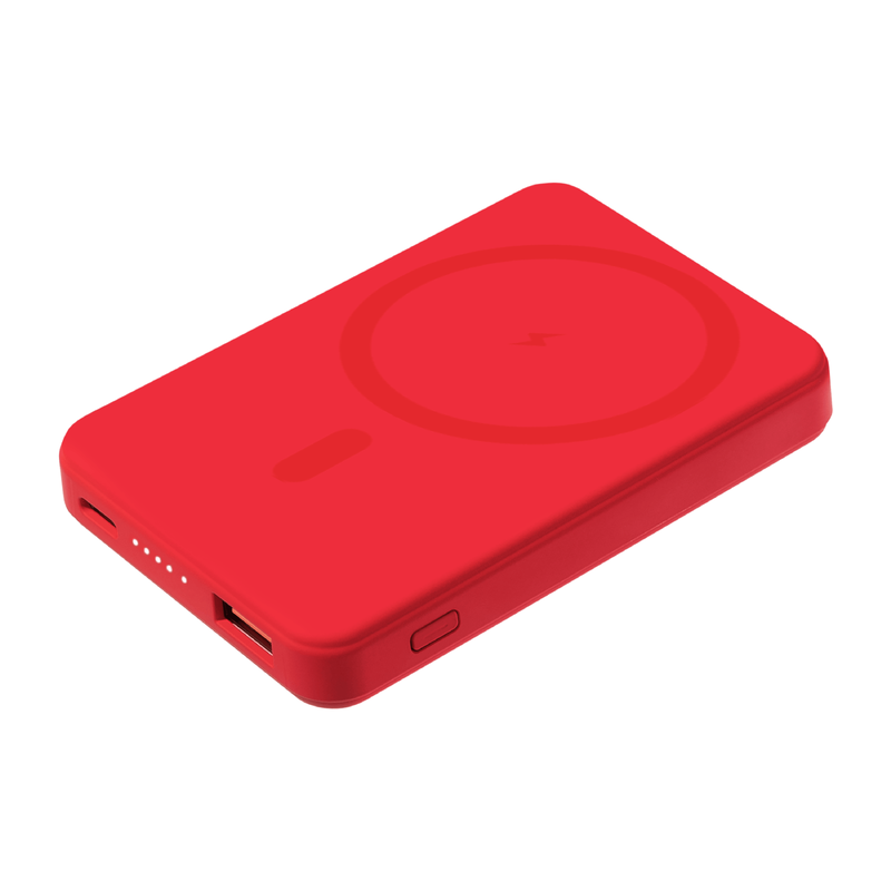 Внешний аккумулятор Ларго PD (Largo PD) 5000mAh с функцией беспроводной зарядки 15W, красный с логотипом